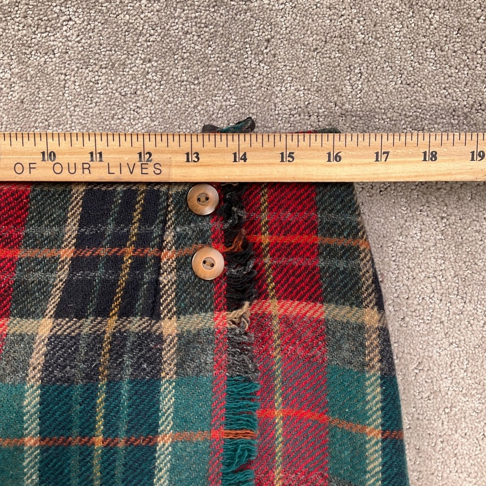 Talbots Skirt Womens 14 Red Green Plaid Wrap Button Fringe Preppy‎ Straight Wool - Picture 4 of 8